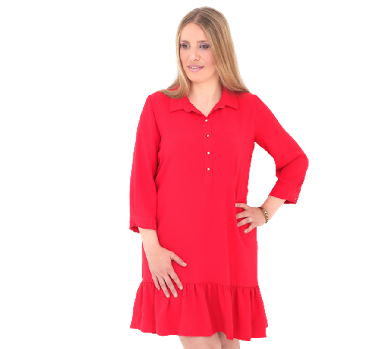 portrait florie Bouilloux dans une robe rouge